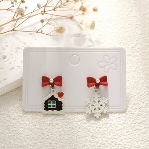 Christmas House & Snowflake Drop Earrings Holiday Jewelry